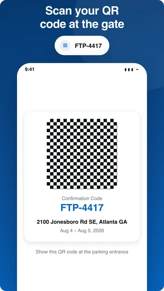 Gate QR code with a booking confirmation code